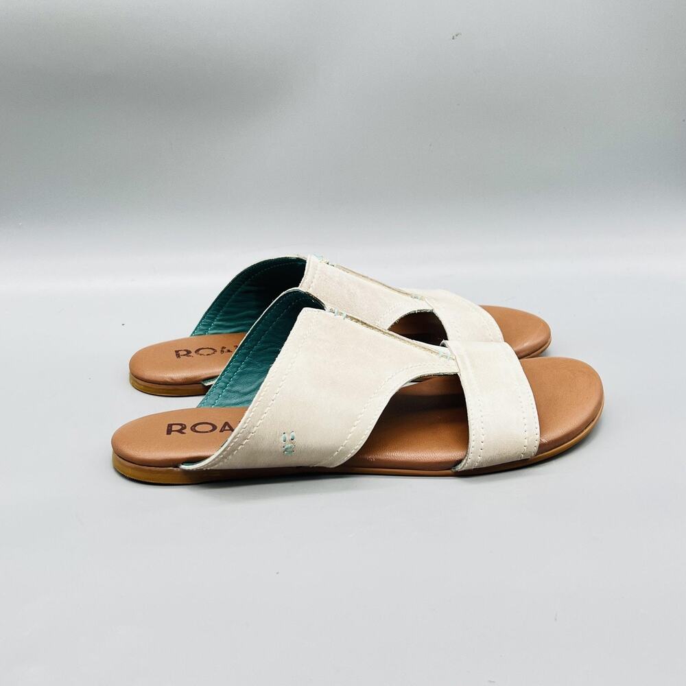 Roan Sandals Womens 9 Beige Leather Slide Flat Open Toe Comfort Casual Shoes